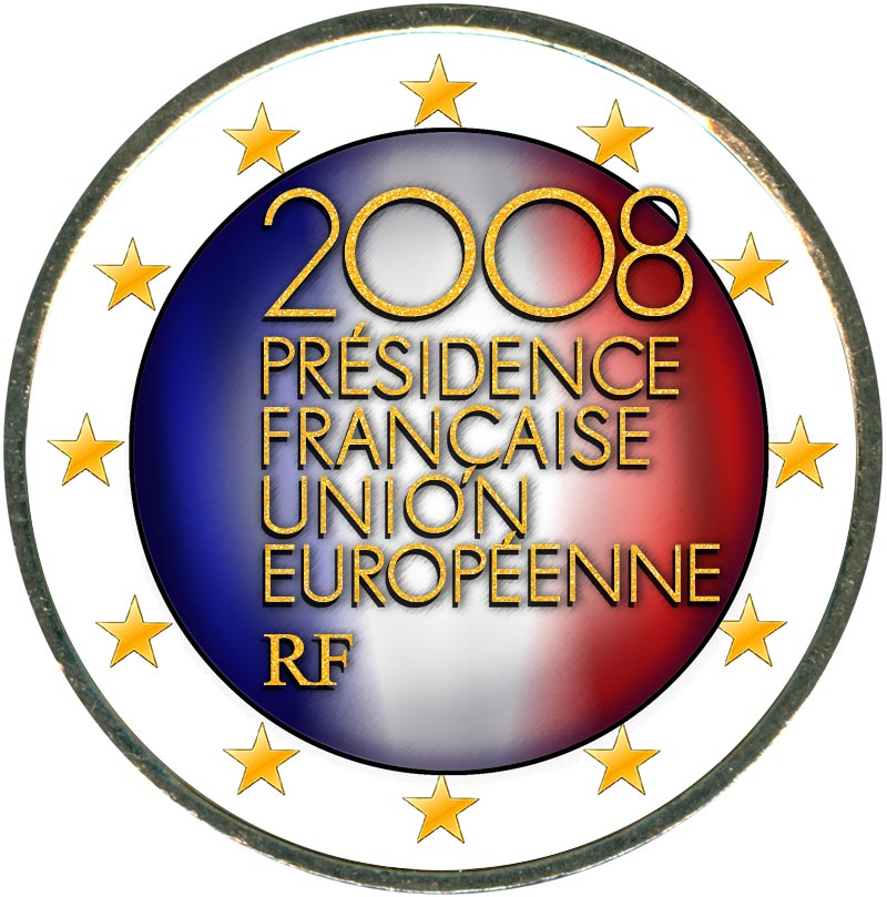 Монета номиналом 2 евро 2008 Франция, Председательство Франции в Евросоюзе (цветная)