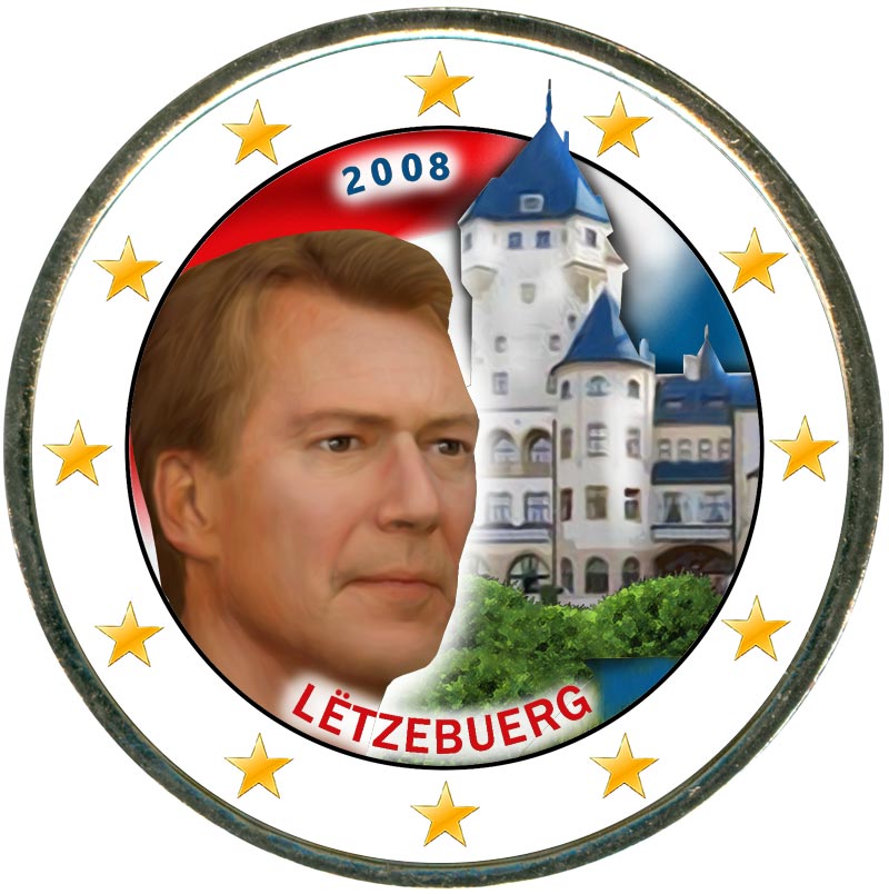 Монета номиналом 2 евро 2008 Люксембург, Замок Берг (цветная)