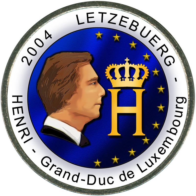 Монета номиналом 2 евро 2004 Люксембург, Портрет и монограмма герцога Люксембурга Анри Нассау (цветная)