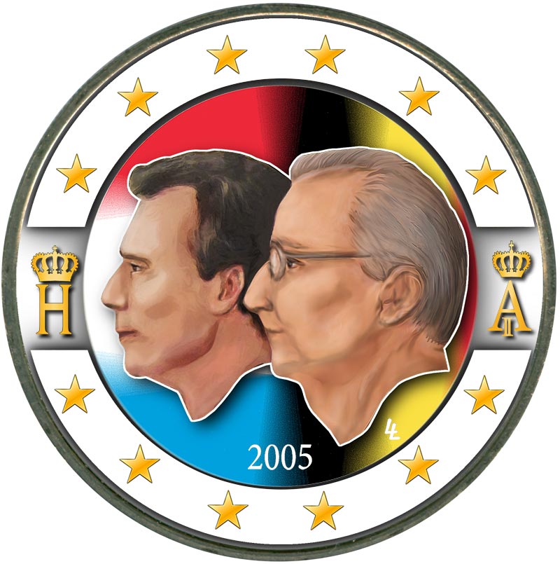 Монета номиналом 2 евро 2005 Бельгия, Бельгийско-Люксембургский экономический союз (цветная)