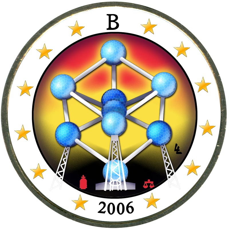 Монета номиналом 2 евро 2006 Бельгия, Атомиум в Брюсселе (цветная)