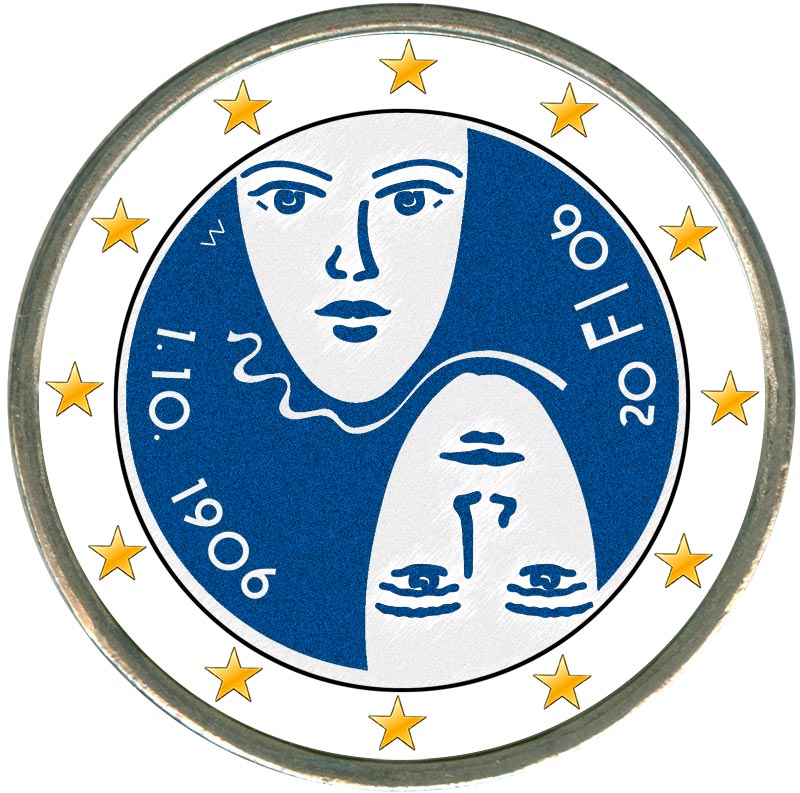 Монета номиналом 2 евро 2006 Финляндия, 100 лет введения в Финляндии равного избирательного права (цветная)