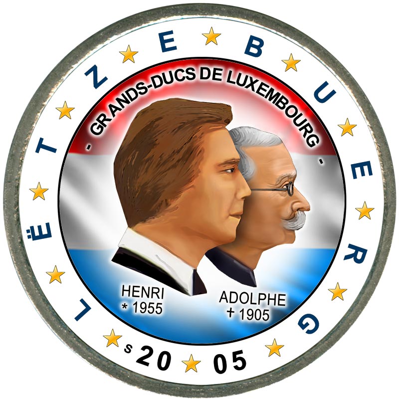 Монета номиналом 2 евро 2005 Люксембург, Три годовщины (цветная)