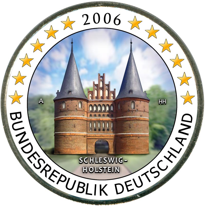 Монета номиналом 2 евро 2006 Германия, Шлезвиг-Гольштейн (цветная)