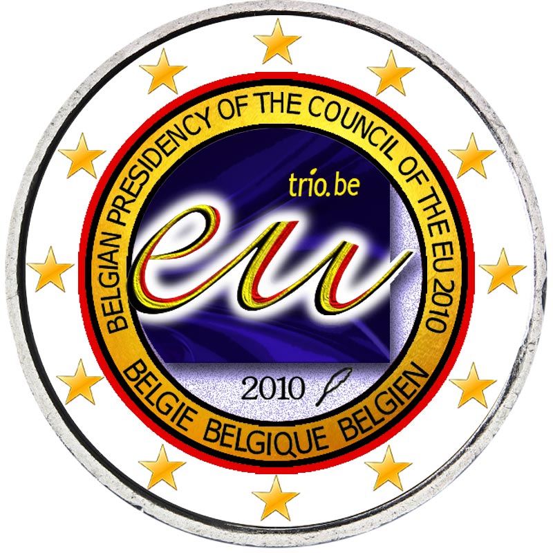 Монета номиналом 2 евро 2010 Бельгия, Председательство Бельгии в Совете Европейского Союза (цветная)