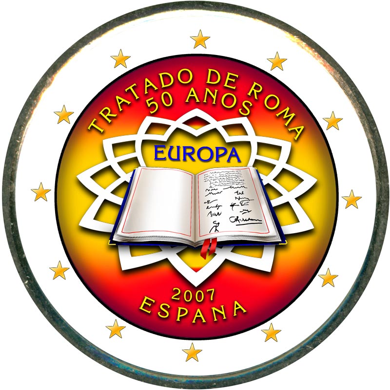 Монета номиналом 2 евро 2007 50 лет Римскому договору, Испания (цветная)
