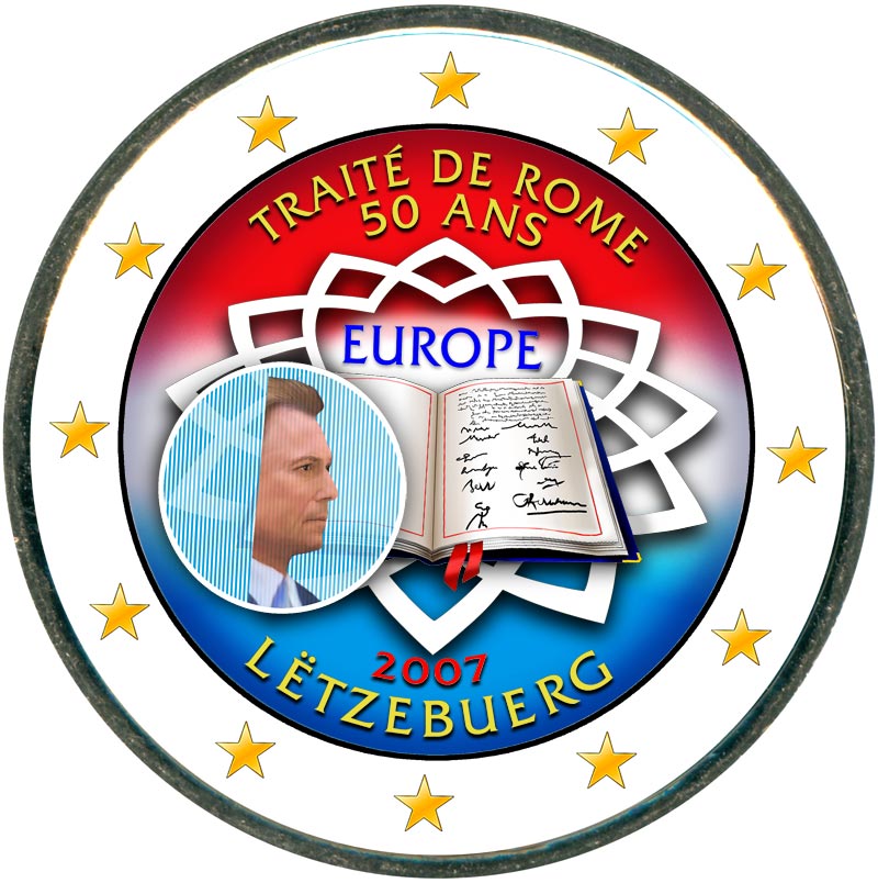 Монета номиналом 2 евро 2007 50 лет Римскому договору, Люксембург (цветная)