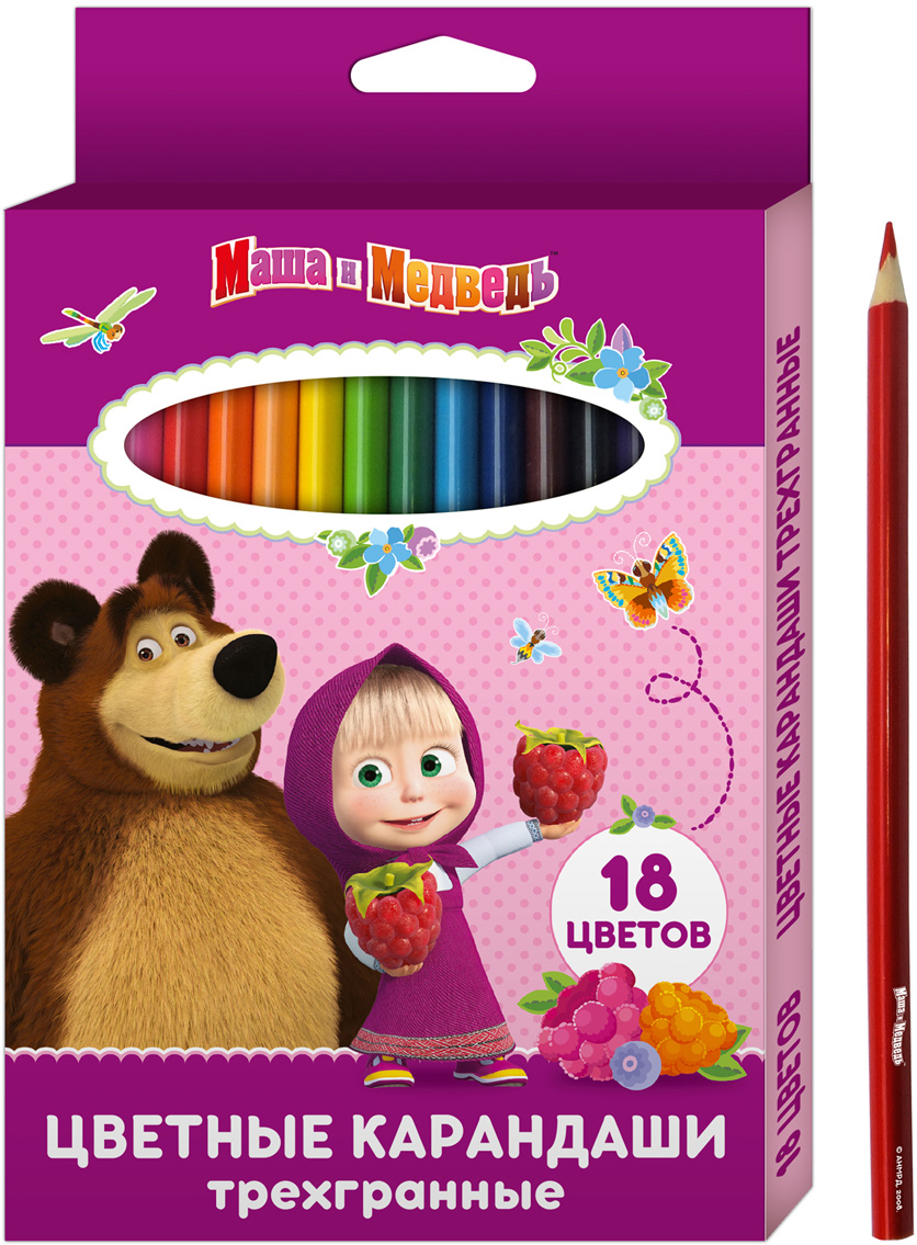Маша и Медведь Набор цветных карандашей 18 цветов 34107