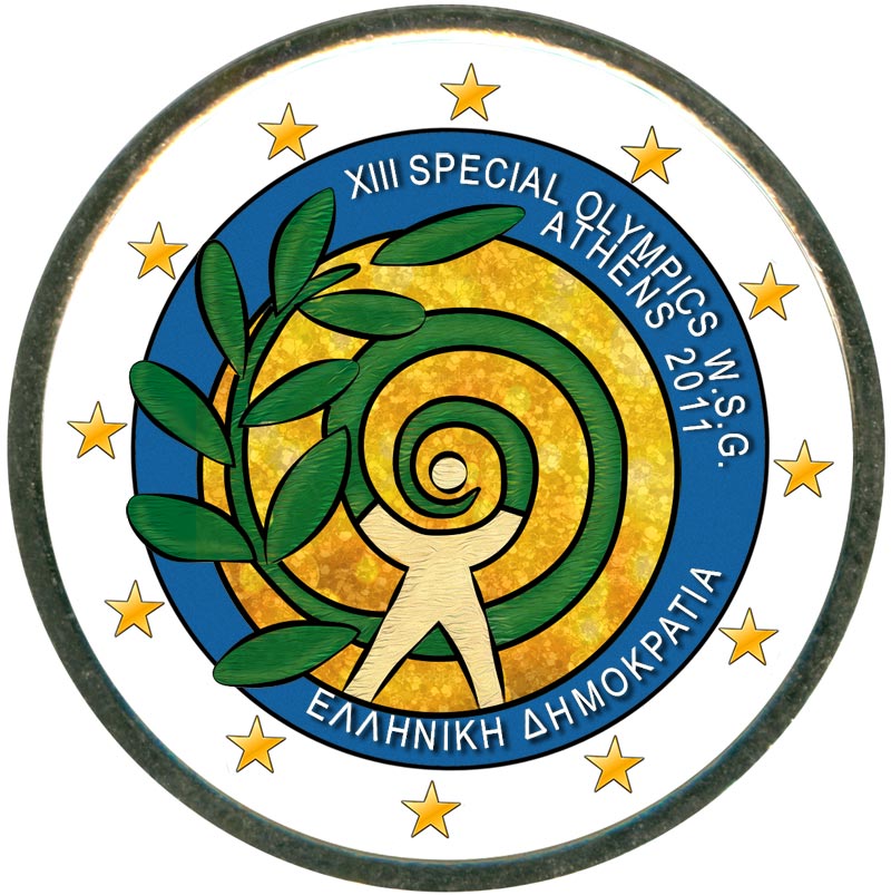 Монета номиналом 2 евро 2011 Греция, Всемирные Специальные Олимпийские игры Афины (цветная)