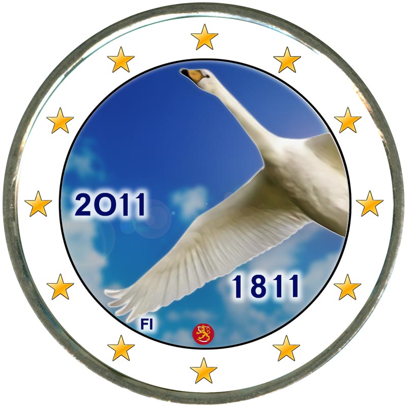 Монета номиналом 2 евро 2011 Финляндия, 200 лет банку Финляндии (цветная)