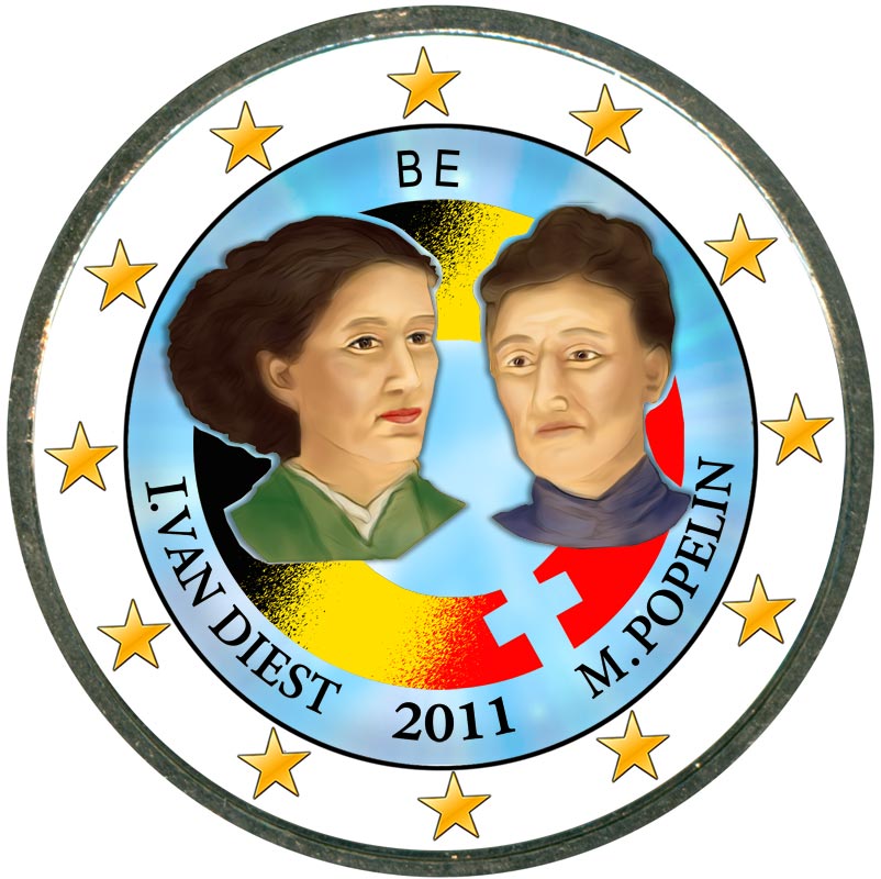 Монета номиналом 2 евро 2011 Бельгия, 100 лет Международному женскому дню (цветная)