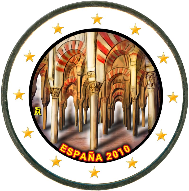 Монета номиналом 2 евро 2010 Испания, Исторический центр город Кордова (цветная)