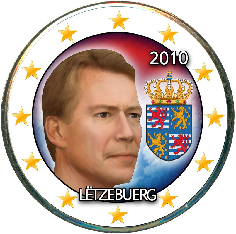 Монета номиналом 2 евро 2010 Люксембург, Герб Великого герцога Люксембурга Анри (цветная)