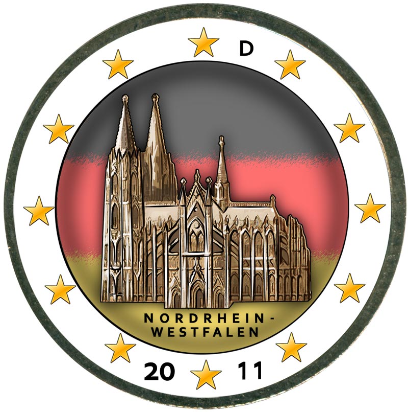 Монета номиналом 2 евро 2011 Германия, Северный Рейн - Вестфалия (цветная)