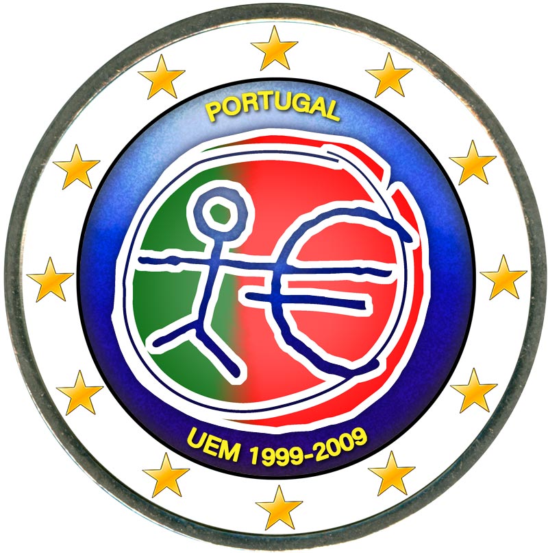 Монета номиналом 2 евро 2009 10 лет Экономическому и валютному союзу, Португалия (цветная)