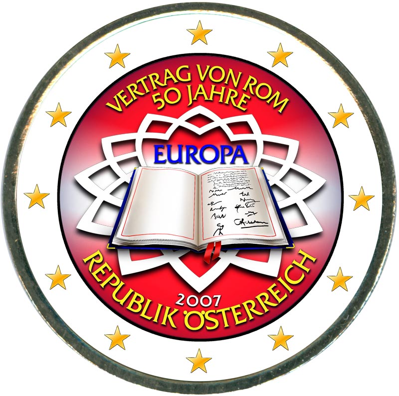 Монета номиналом 2 евро 2007 50 лет Римскому договору, Австрия (цветная)