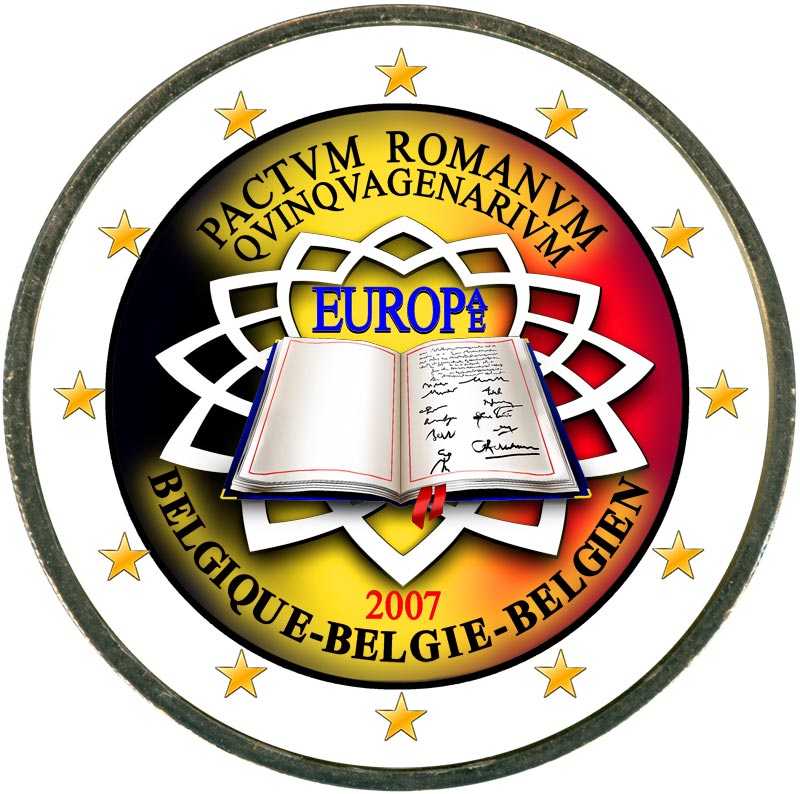 Монета номиналом 2 евро 2007 50 лет Римскому договору, Бельгия (цветная)