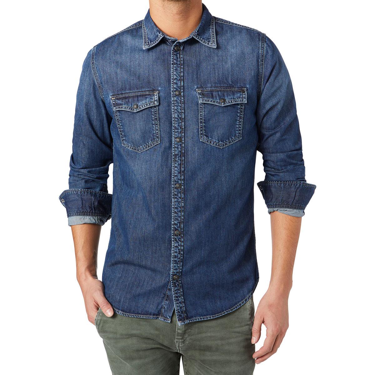 Рубашка мужская Pepe Jeans, цвет: синий. 097.PM302294.CF3.000. Размер S (44/46)