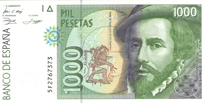 Банкнота номиналом 1000 песет. Испания. 1992 год