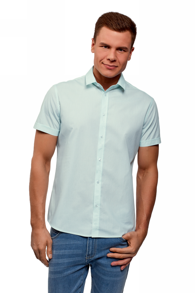 Рубашка мужская oodji, цвет: белый, светло-зеленый. 3L210045M/44425N/1060G. Размер 40 (48-182)