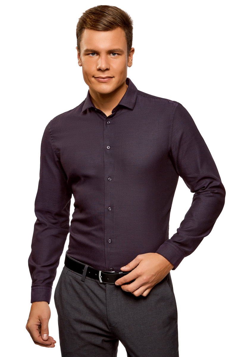Рубашка мужская oodji Lab, цвет: темно-фиолетовый. 3L110281M/47382N/8829O. Размер 37-182 (42-182)