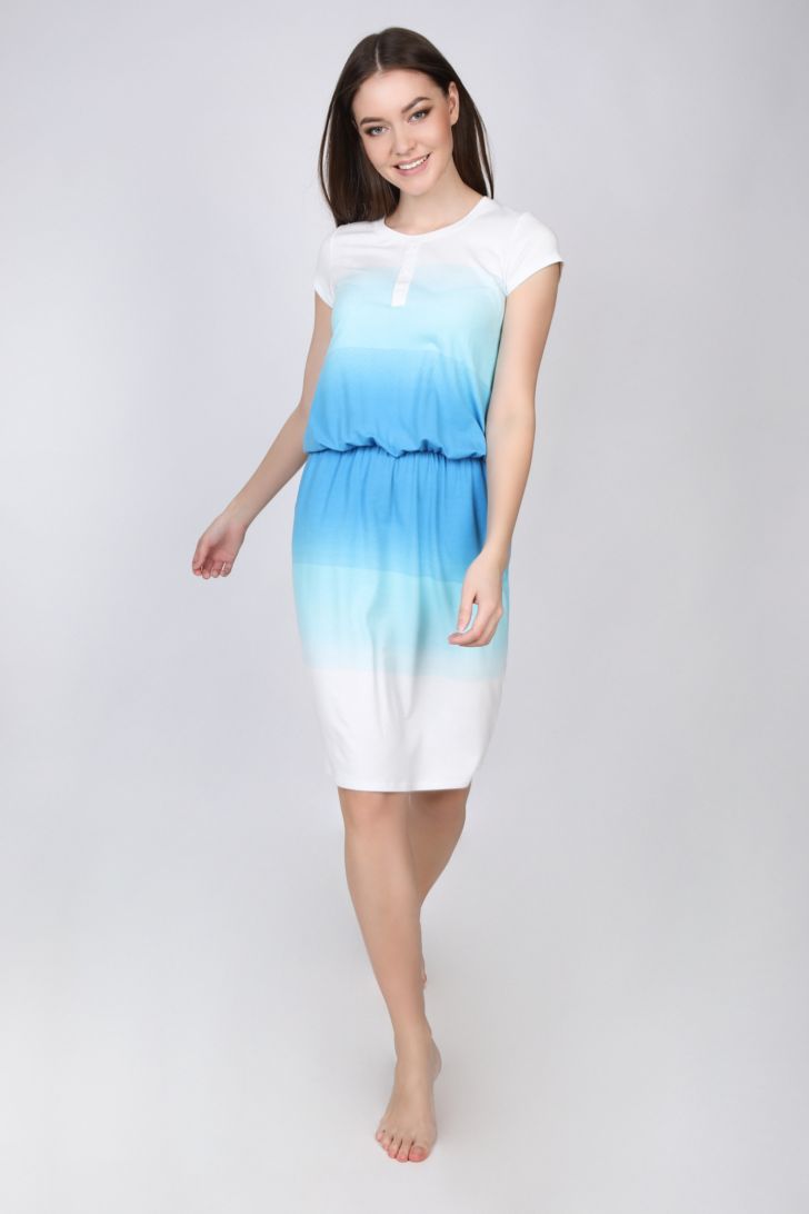 Платье домашнее Melado Lagoon, цвет: белый, лазурный. 8317L-70059.1H-070. Размер 44