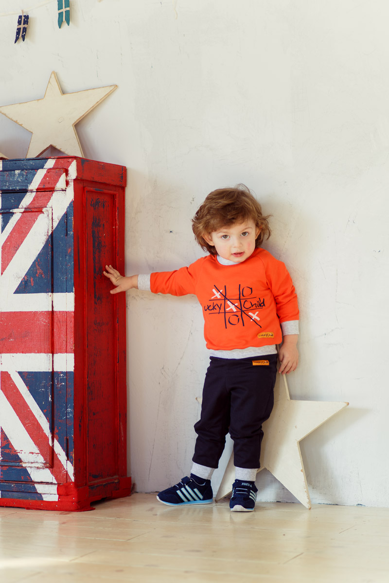 Комплект одежды для мальчика Lucky Child, цвет: оранжевый, синий. 48-2. Размер 104/110