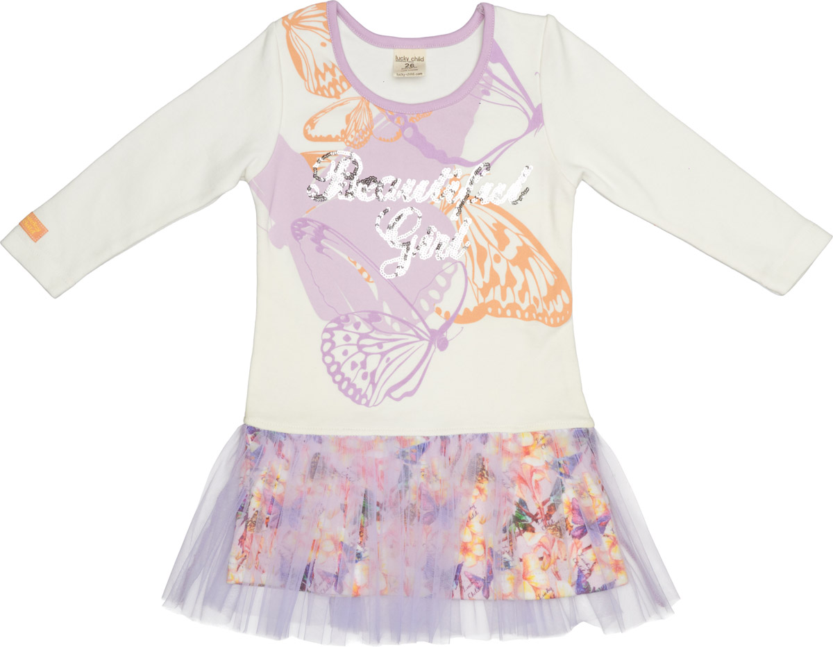 Платье для девочки Lucky Child, цвет: молочный. 55-63. Размер 68/74