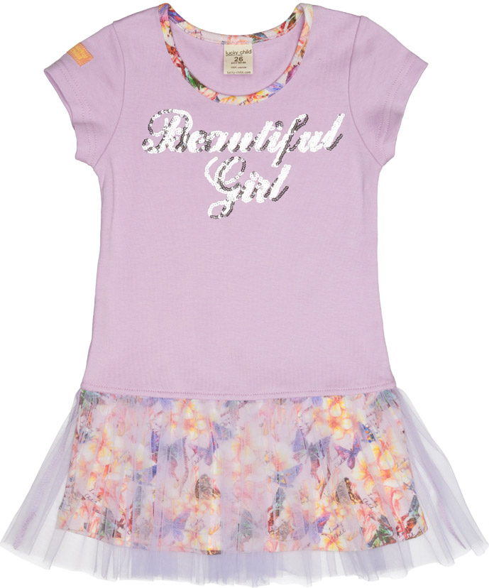 Платье для девочки Lucky Child, цвет: сиреневый. 55-64. Размер 110/116