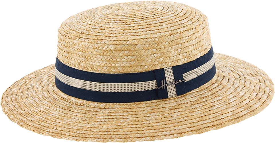 Шляпа соломенная Herman Boater, цвет: бежевый, синий. 80-405-06_blue. Размер L (59)