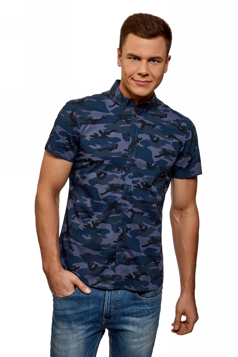 Рубашка мужская oodji, цвет: синий, серо-синий. 3L410121M/48244N/7574G. Размер XL (56-182)