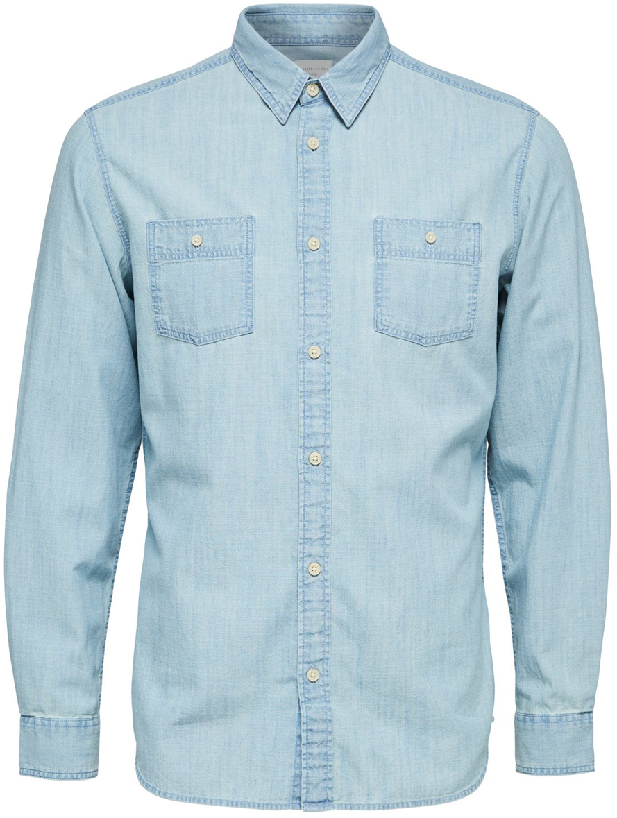 Рубашка мужская Selected Homme, цвет: синий. 16061944_Light Blue Denim. Размер L (50)