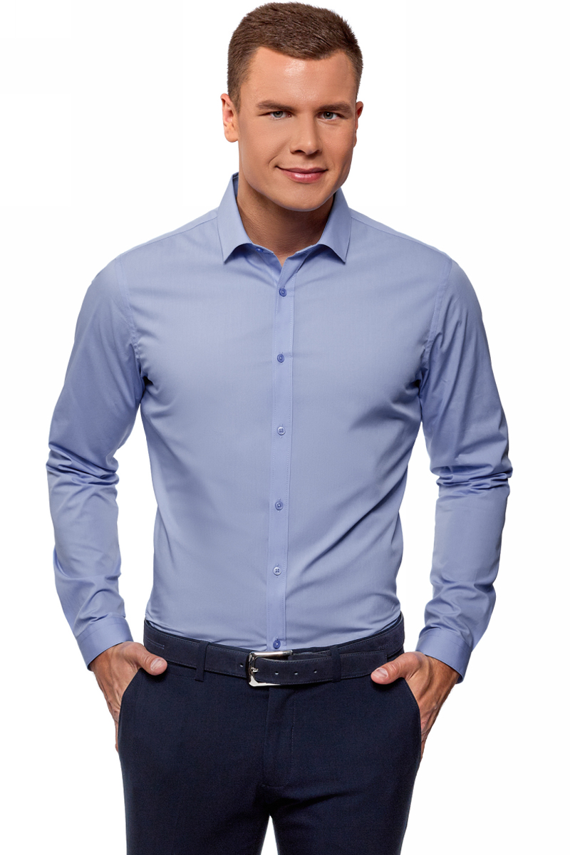 Рубашка мужская oodji, цвет: голубой. 3B110012M/23286N/7002N. Размер 38 (44-182)