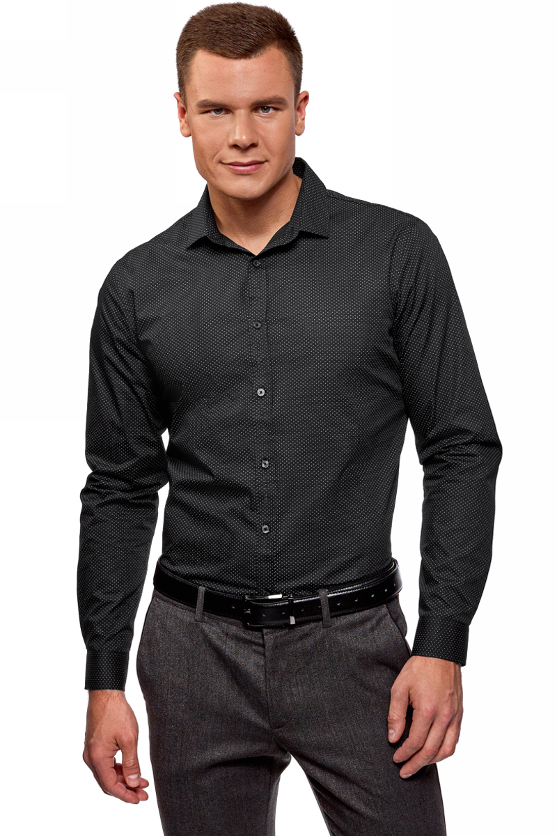 Рубашка мужская oodji, цвет: черный, серый. 3B110016M/19370N/2923D. Размер 37 (42-182)
