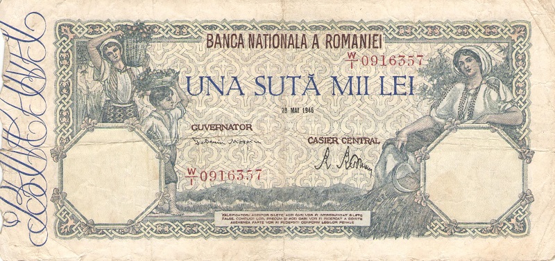 Банкнота номиналом 100000 леев. Румыния. 1946 год