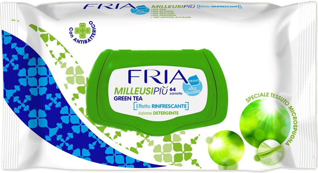 Fria Влажные салфетки очищающие Milleusipiu Green Tea с экстрактов зеленого чая 64 шт
