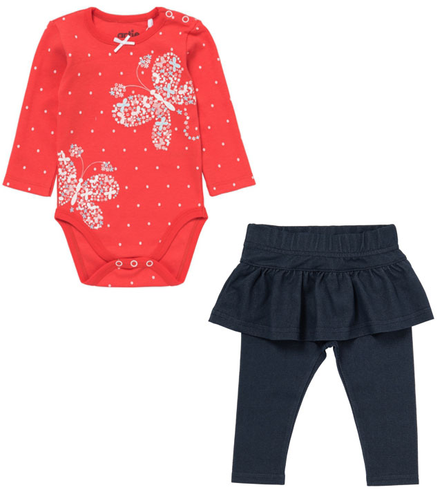Комплект одежды для девочки ARTIE: боди, штанишки, цвет: коралловый, синий. 004011. Размер 62