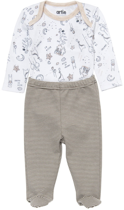 Комплект одежды для мальчика ARTIE: боди, ползунки, цвет: белый, серый. 100. Размер 62