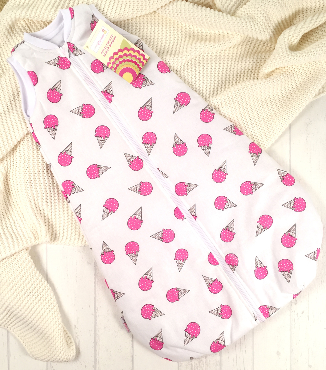 Спальный мешок для новорожденных Супермамкет Мороженое, цвет: белый, розовый. SPM3/морож.розовый. Размер 62