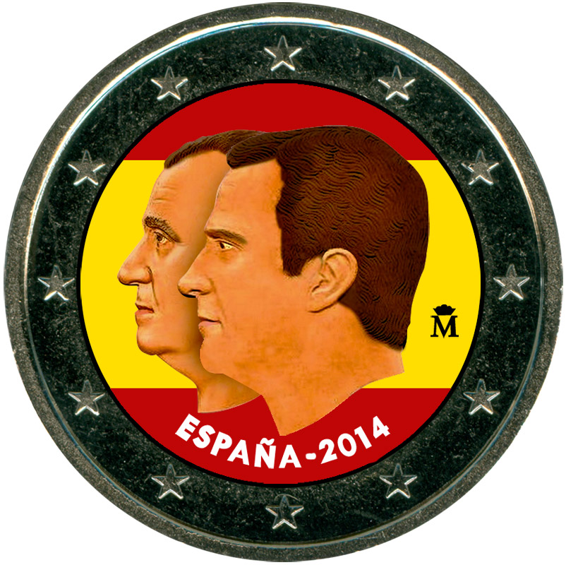 Монета номиналом 2 евро 2014 Испания, Вступление на престол (цветная)