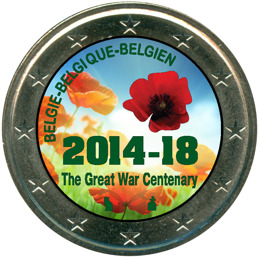 Монета номиналом 2 евро 2014 Бельгия 100 лет с начала Первой мировой войны (цветная)