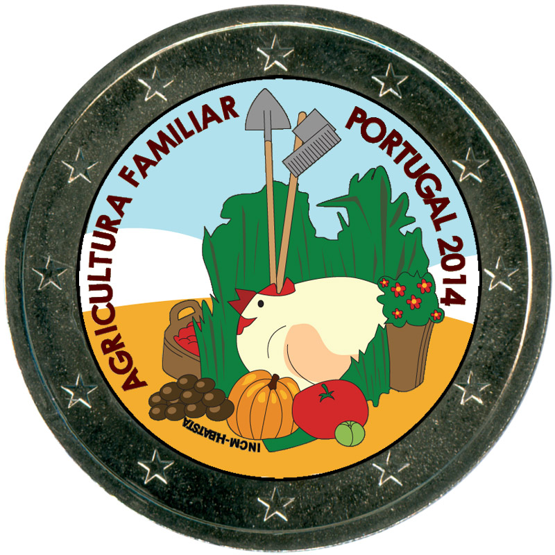 Монета номиналом 2 евро 2014 Португалия Семейные фермы (цветная)