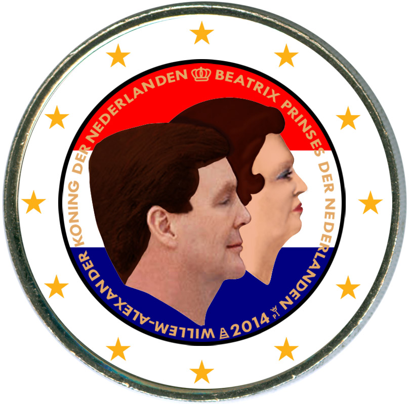 Монета номиналом 2 евро 2014 Нидерланды, Прощание с королевой Беатрикс (цветная)