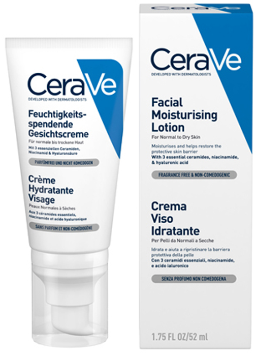 CeraVe Увлажняющий лосьон для нормальной и сухой кожи лица, 52 мл