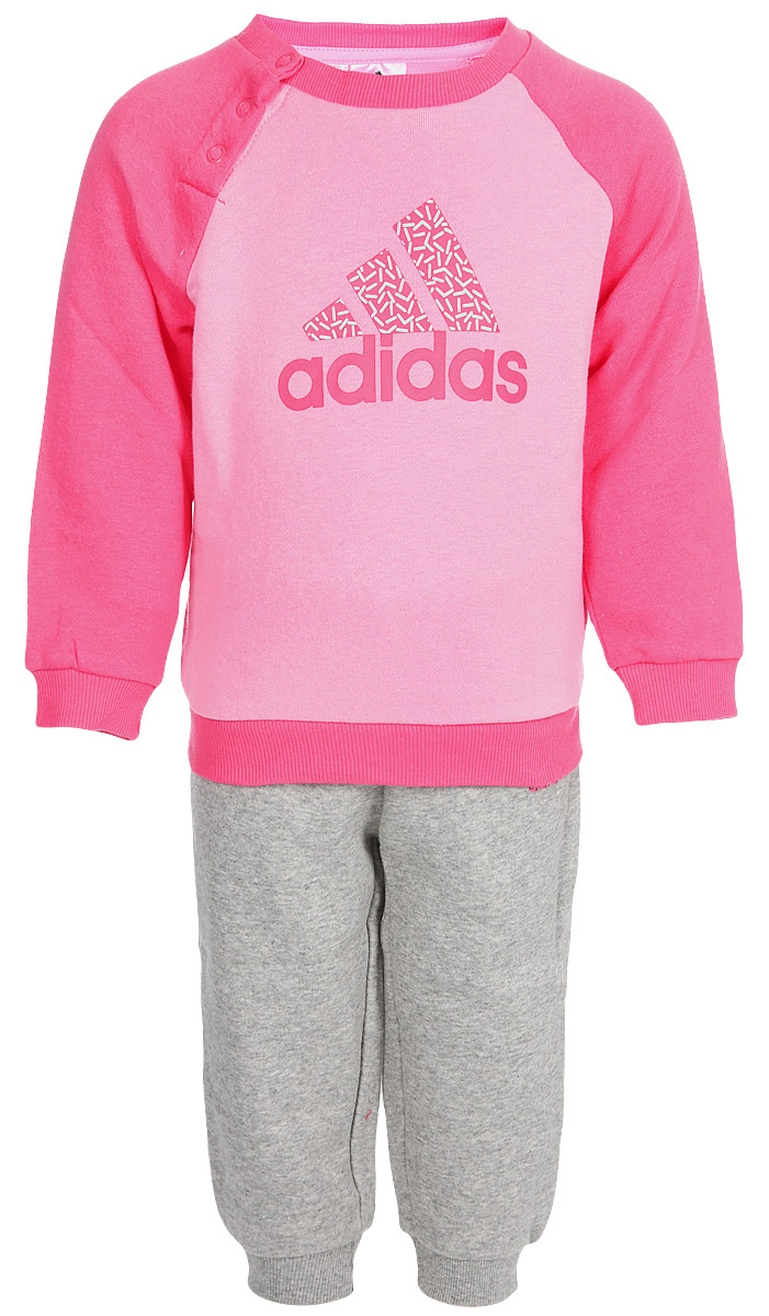 Комплект одежды детский adidas I Sp Log Jogger: свитшот, брюки спортивные, цвет: розовый, серый. AY6023. Размер 86