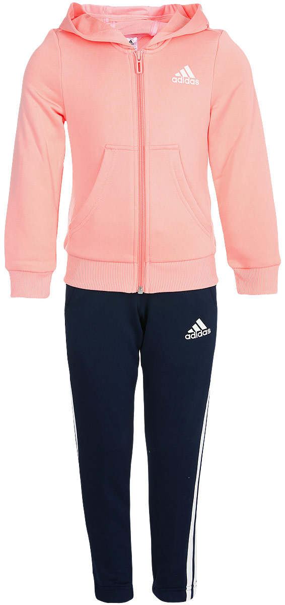 Спортивный костюм для девочки Adidas Yg Hood Pes Ts, цвет: розовый, темно-синий. BS2151. Размер 116