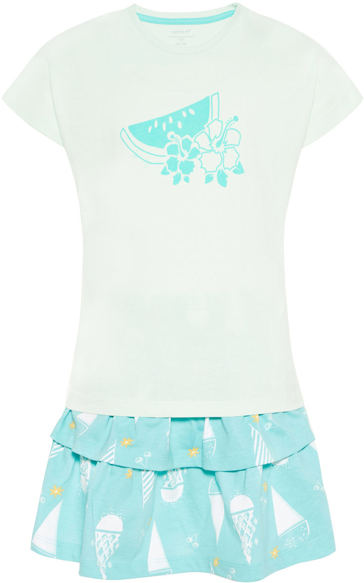 Комплект одежды для девочки Name It: футболка, юбка, цвет: мятный, светло-бирюзовый. 13154814_Dusty Aqua. Размер 116