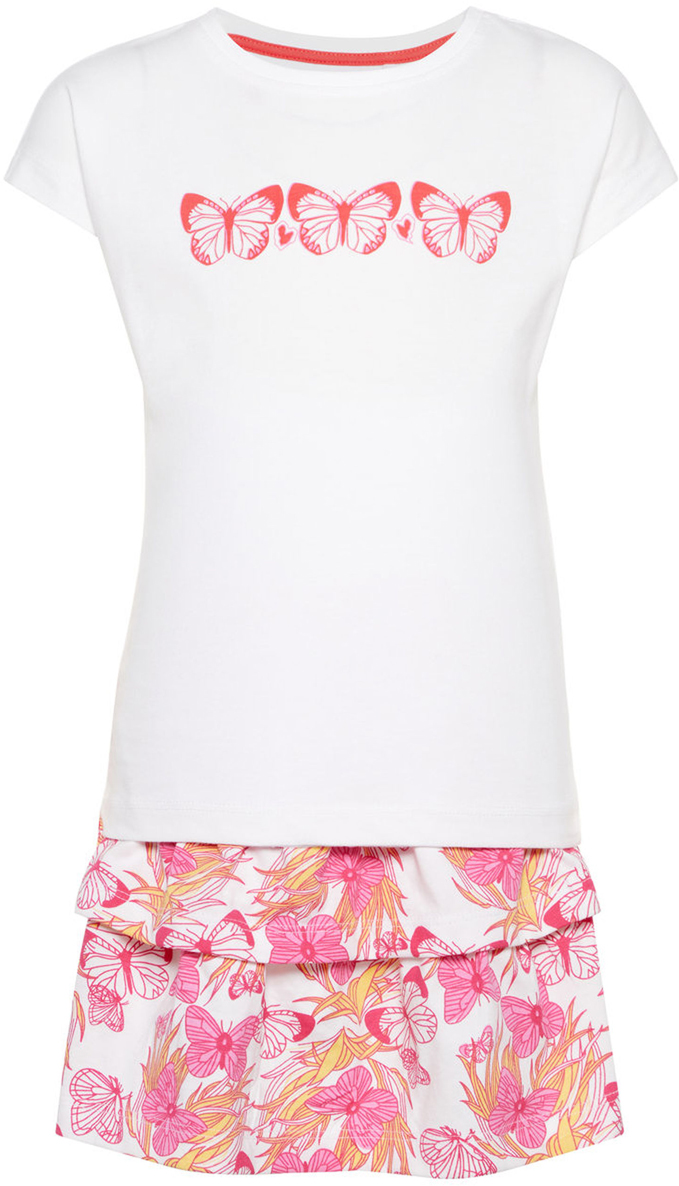 Комплект одежды для девочки Name It: футболка, юбка, цвет: белый, розовый. 13155063_Bright White. Размер 104