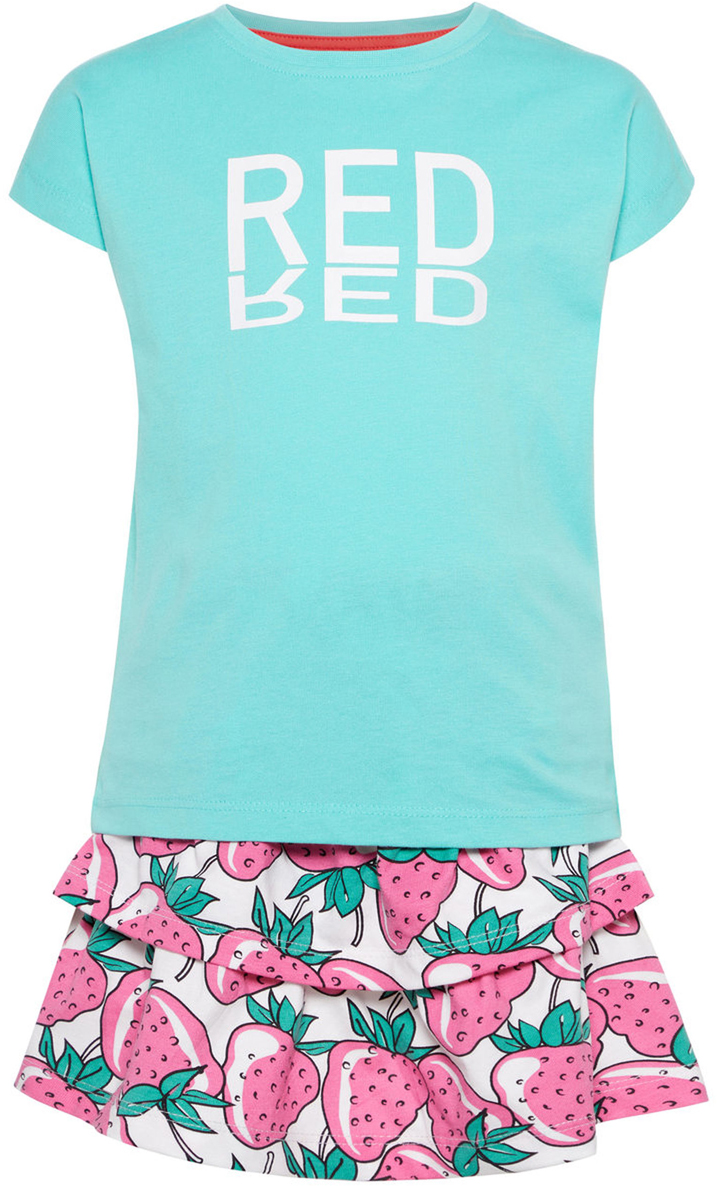 Комплект одежды для девочки Name It: футболка, юбка, цвет: бирюзовый, розовый. 13155063_Pool Blue. Размер 110