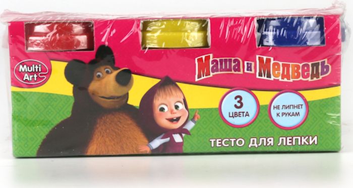 Multi Art Тесто для лепки Маша и Медведь 3 цвета с формочками